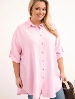 Dámská košile Plus Size z viskózy s delším zadním dílem cukrová růžová