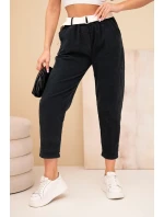 Dámské manšestrové kalhoty s páskem černé