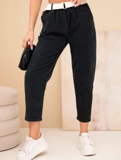 Dámské manšestrové kalhoty s páskem černé