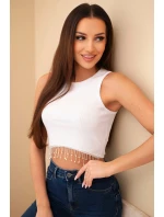 Dámský krátký žebrovaný top z bavlny s ozdobnými třásněmi bílá