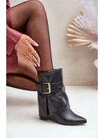 Boty Na Klínu S Ohnutým Svrškem A Přezkou Černé Vortinia