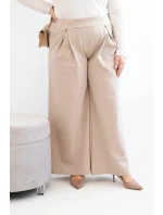 Dámské kalhoty Plus Size se širokými nohavicemi a plizováním tmavě béžové