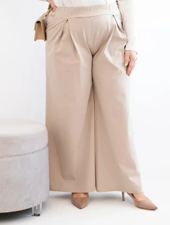Dámské kalhoty Plus Size se širokými nohavicemi a plizováním tmavě béžové