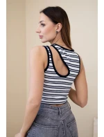 Dámský pruhovaný žebrovaný top bez rukávů s výstřihem tmavě modrá