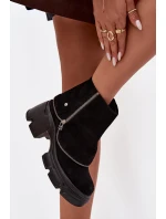 Kožené dámské kotníkové boty s obráceným lemem Maciejka 07145-01 Černé