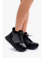 Kožené dámské tenisky trapery s kožešinou na platformě Big Star OO274A329 černé