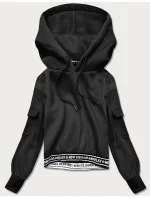 Krátká černá dámská tepláková mikina se stahovacími lemy (26030) Krátká černá dámská tepláková mikina se stahovacími lemy (26030)