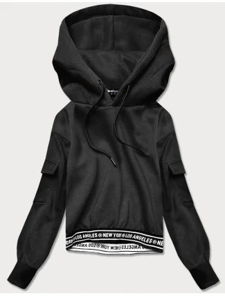 Krátká černá dámská tepláková mikina se stahovacími lemy (26030) Krátká černá dámská tepláková mikina se stahovacími lemy (26030)