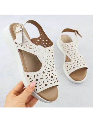 Dámské vyvýšené krémové ažurové sandály Sergio Leone SK-850