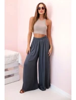 Široké dámské kalhoty z viskózy s elastickým pasem grafitové