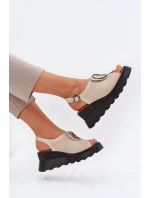 Dámské Kožené Sandály Na Klínu S Ozdobou Béžové Artiker 56C0111