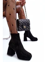 Černé Abnous semišové kotníkové boty s robustními podpatky