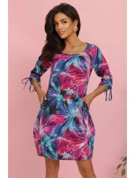 323-2 Pohodlné oversize šaty s vázáním na rukávech - barevné květy 323-2 Pohodlné oversize šaty s vázáním na rukávech - barevné květy