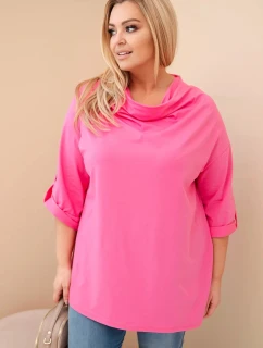 Dámská blůza Plus Size s bavlnou volného střihu s vodním výstřihem světle růžová