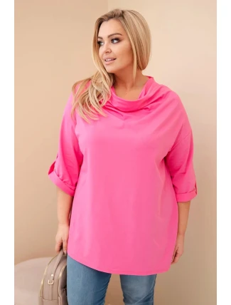 Dámská blůza Plus Size s bavlnou volného střihu s vodním výstřihem světle růžová