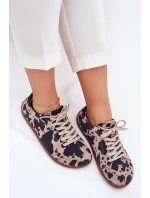 Dámské semišové barefoot tenisky s pruhy Zazoo N1120 Hnědo-Bežové