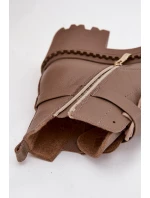 Kožené dámské kotníkové boty na klínu s ozdobným páskem zateplené Zazoo 60557 tmavě béžové