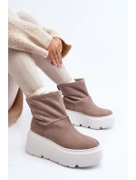 Kožené Dámské Boty Na Podpatku Platformy S Pásky Zazoo 1752 Bežové