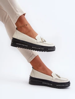 Dámské kožené mokasíny na platformě béžové Assetnima