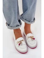 Kožené Elegantní Mokasíny Na Plochém Podpatku S.Barski LR51-768A Bílé