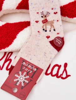 Dětské Vánoční Ponožky S sobem Vlna Alpaková Béžová