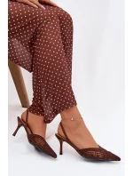 Kožené sandály s pletením na jehle hnědé Hanelis