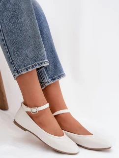 Dámské baleríny s páskem a přezkou Janelor – bílé