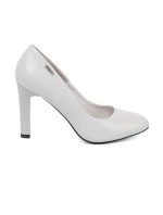 Luxusní šedo-stříbrné  lodičky dámské na širokém podpatku