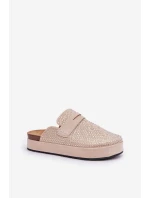 Dámské sandály zdobené zirkony na platformě béžové Deorani