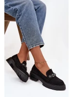 Dámské mokasíny z eko semiše s krystalky Lavisse – černé