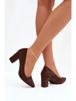 Dámské lodičky z eko-semiš na sloupkovém podpatku Sergio Leone – čokoládové