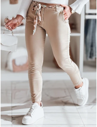 Dámské látkové chinos kalhoty s páskem ROSSALI tmavě béžové FashionStreet UY2536