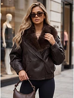 Dámská zimní kožená bunda s kožešinou, hnědá, FashionStreet TY6027 Dámská zimní kožená bunda s kožešinou, hnědá, FashionStreet TY6027