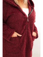 Dámský kabát Plus Size z viskózy na zip s kapucí švestkový Dámský kabát Plus Size z viskózy na zip s kapucí švestkový