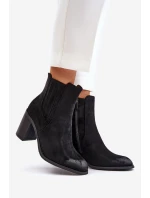 Zateplené dámské boty na podpatku eko semiš černé Gudra