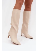 Dámské nazouvací kozačky na jehlovém podpatku Olivienne – světle béžové