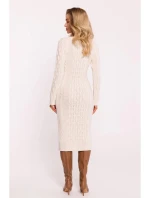 Dámské svetrové šaty M824 Světle béžová - MOE