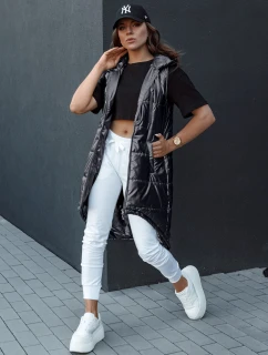 Dámská prošívaná vesta s kapucí dlouhá MERIS černá FashionStreet TY4443