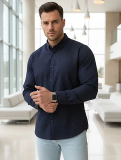 Pánská tmavě modrá vzorovaná košile slim fit FashionStreet DX2692