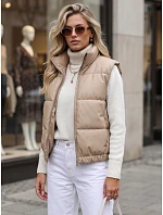 Krátká dámská vesta z ekologické kůže, béžová, FashionStreet TY5734