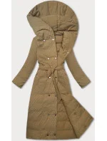 Dámský oboustranný kabát ve velbloudí barvě s páskem (WD202307)