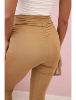 Dámské legíny s vysokým pasem z elastického materiálu camelové
