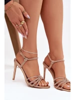Dámské sandály na podpatku s pásky Tanelle – šampaňské