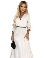 462-1 SERENA Plisované maxi šaty s výstřihem, páskem a 3/4 rukávy - BEACH 462-1 SERENA Plisované maxi šaty s výstřihem, páskem a 3/4 rukávy - BEACH