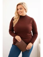 Dámský svetr Plus Size z viskózy s rolákem hnědý Dámský svetr Plus Size z viskózy s rolákem hnědý