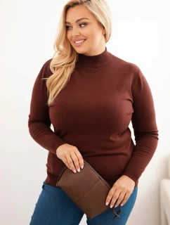 Dámský svetr Plus Size z viskózy s rolákem hnědý
