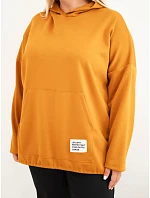 Dámská plus size viskózová mikina s kapucí a klokánkou kapsou musztardová Dámská plus size viskózová mikina s kapucí a klokánkou kapsou musztardová