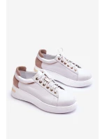 Dámská kožená sportovní obuv na platformě bíle Caressa