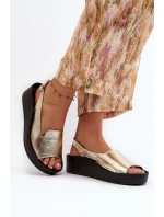 Zazoo 2893 Dámské kožené sandály na tlusté podrážce zlaté