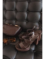 Dámské sandály na podpatku a platformě Ekologická kůže Čokoládové Hanelia